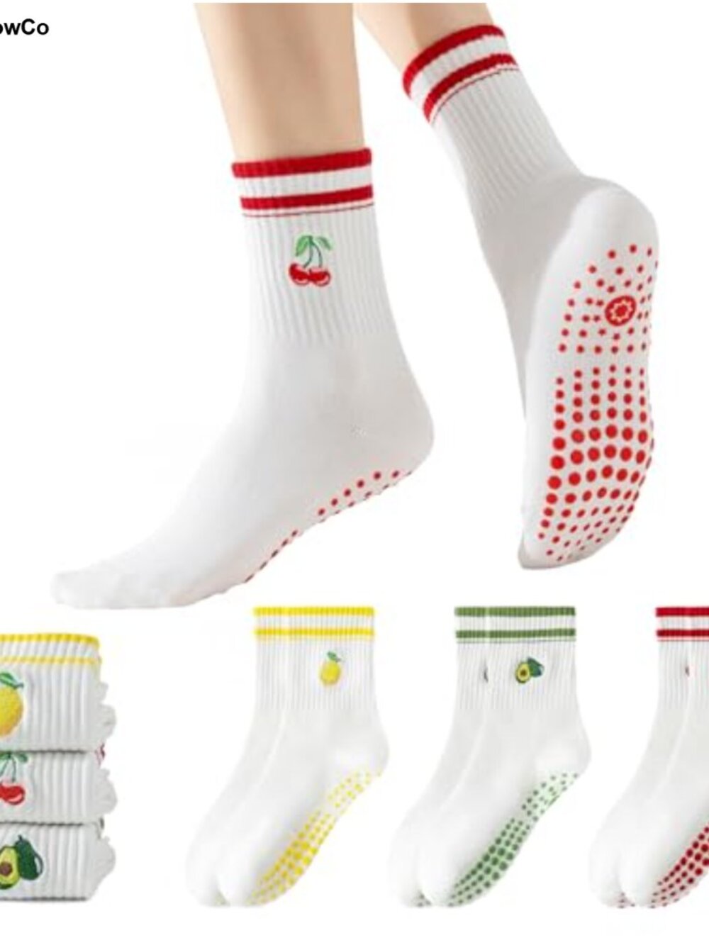 Pilates Socks with Grips Ruffle Frilly Yoga Barre Cotton Crew